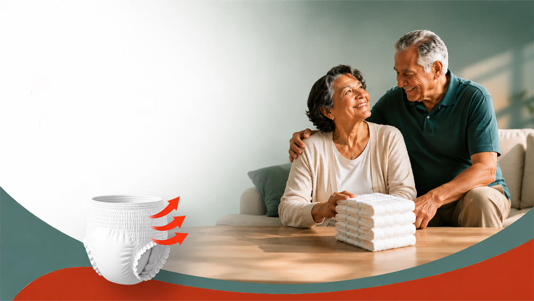 Elderly couple with mama &amp; mimo Adult Diaper Pants